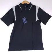 Devon & Jones Men's Polo Shirt Small Black Gray Colorblock 100% Cotton Preppy