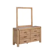 Dresser with 6 Storage Drawers in Solid Acacia & Veneer With Mirror in Oak Colour