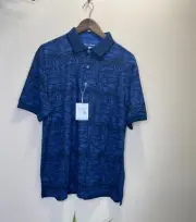 Hickey Freeman Short Sleeve Blue Fish 3 Button Golf Polo Shirt Men’s Size M NWT