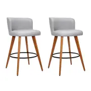 Set of 2 Wooden Fabric Bar Stools Circular Footrest Beige