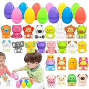 Easter Eggs with Squeeze Toys 12/24Pcs Easter Surprise Eggs Soft Easter Eggs Prefilled Squeeze Toy | Stress Relief Party Favors Cute Slow Rising Basket Stuffers Easter Basket Filler