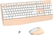 Links9+ Wireless Keyboard and Mouse Combo with Wrist Rest, Full-Sized 104 Keys – Perfect for Home and Office(Milk Tea)