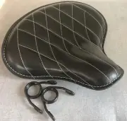 Harley Tractor Style Seat Real Black Leather Diamond Honda Bobber Chopper Yamaha