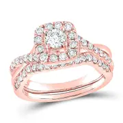 Certified 1.0 Ct. Round Diamond Bridal Engagement Ring Set 14K Rose Gold