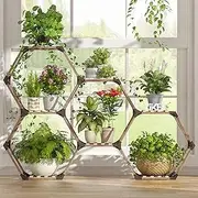 [Tikea] Hexagonal Plant Stand Indoor Outdoor, 7 Tiers Large Wooden Sturdy Creative DIY Plant Shelf Holder Rack for Window, Corner, Living Room, Balcony, Garden, Office