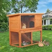 PaWz Rabbit Hutch Chicken Coop Wooden Pet House Outdoor Large, Coops Wooden Pet House Run Cage Walk Guinea Pig Bunny Chook, 2 Storey Metal Doors Wooden Stairs Weatherproof