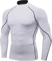 [Lanbaosi] 3 Pack Mens Mock Turtleneck Compression Shirts Long Sleeve Sun Protection Shirts Cooling Workout Gym Tops Undershirt, White, Medium
