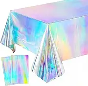 Iridescent Tablecloth 54x108 Inch Sparkle Iridescent Party Decorations for Birthday Party Buffet Table Plastic Rectangle Table Cover 2PCS