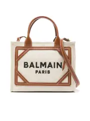 Balmain B-Army Small Canvas Shopping Bag with Leather Inserts