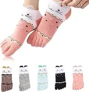 [AUPERTO] 5 Pairs Toe Socks Women's Cotton Breathable Toe Socks Work Sports Natural Material Toe Single Socks Cute Colourful Pattern Running Socks, pink, One size