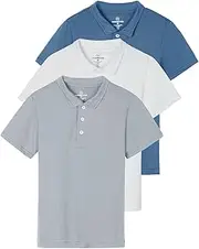 [Real Essentials] 3 Pack: Boys' Short Sleeve Jersey Cotton Polo Shirt - Uniform Performance (Ages 4-18)