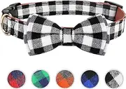 Vaburs Dog Bow Tie, Dog Cat Collar with Bow Tie Buckle Light Plaid Dog Collar for Dogs Cats Pets Soft Comfortable,Adjustable (S, Black)