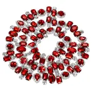 Rhinestone Claw Chain, 1 Yard Diamond Crystal Code Trim, Silver+Red