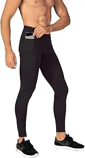 [Yuerlian] Mens Compression Activewear Leggings Cool Dry Sport Training Pants Running Gym Workout Tights with Zip Pockets