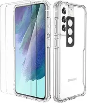 [ORETECH] Compatible with Samsung Galaxy S21 FE Case with [2 x Tempered Glass Screen Protector][Camera Lens Protector] Shockproof Protective Hard PC TPU Clear Case for Galaxy S21 FE Case 5G -6.4" Clear