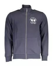 La Martina Embroidered Zip-Up Sweater with Central Pockets - Sweaters - Blue