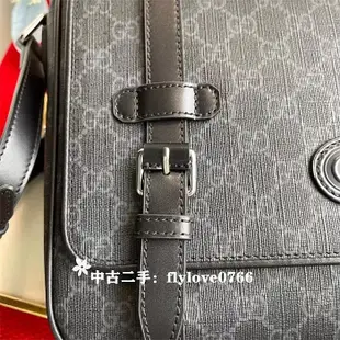 中古二手GUCCI 古馳 黑色老花雙Glogo郵差包/肩背包/斜跨包 510335