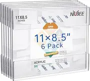 NIUBEE Acrylic Sign Holder 8.5x11 Inches Horizontal,Clear Plastic Wall Mount Sign Holder Poster Paper Holder with Free Double Sided Tape for Office, Home, Store, Restaurant-No Drilling(6 Pack)