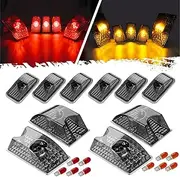 Partsam 10pcs 264160BK Smoke Cab Marker Top Roof Running Whole Assembly Set Crystal Chrome Lights + T10 Halogen Bulbs (5X Amber + 5X Red) Compatible with Hummer H2 SUV SUT 2003-2009