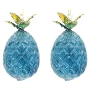 2x LVD Glass Pineapple Ornament Hanging Christmas Decor 7x11cm Prussian Blue