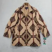 NEW Pendleton Womens XL Aztec Print Wool Walker Coat Zipper Front Beige