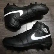 NIKE Air Jordan 1 Mid Alpha Menace Football Cleats Mens 8-14 Black White Oreo