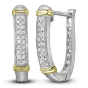 10kt Two-tone Gold Round Diamond Oblong Hoop Earrings 1/6 Cttw