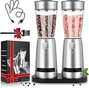 XIJIANG Large Capacity Electric Salt and Pepper Grinder Set, 5.07 OZ/150 ML Rechargeable Automatic Pepper Mill Grinder, with LED and 5 Adjustable Coarseness, Electric Salt and Pepper Shakers, Silver
