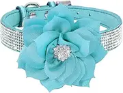 Cute Dog Collar with Bling Rhinestone, Fancy Crystal Diamond Glitter Pretty Jewel Soft Cat Collars for Small Medium Large Breed Dogs Girl Female Pet Puppy Kitten Terrier (M, Light Blue)