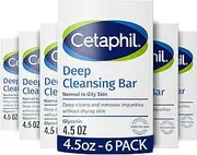 Cetaphil Bar Soap, Deep Cleansing Face and Body Bar, Pack of 6, For Dry to Normal, Sensitive Skin, Soap Free, Hypoallergenic, Paraben Free, Fragrance Free, Removes Makeup, Dirt and Oil