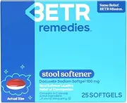 BETR REMEDIES Stool Softener - Docusate Sodium 100mg Constipation Relief - Gentle, Stimulant-Free Laxative for Constipation - 25 Stool Softener Softgels