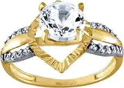 [JewelryWeb] 10k Two tone Gold Womens Round CZ Simulated Diamond Dc Love Heart Engagement Ring Statement-Ring for Women