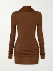 [Victoria Beckham] Victoria Beckham - Ribbed-knit Turtleneck Top - Brown - large large Brown