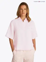 Tommy Hilfiger Pink Linen Short Sleeve 100% Linen Shirt (F55229) | $254