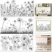 INFUNLY 3 Sheet Black White Rub on Transfers for Crafts 6x12" Flower Furniture Rub on Transfer Stickers Vintage Dandelion Rub on Floral Transfer Decals Waterproof for Wood Glass DIY Paper Home Decor