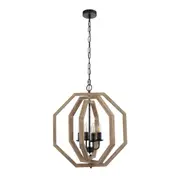 Indio Octagonal Wood Rustic Quad Light Pendant