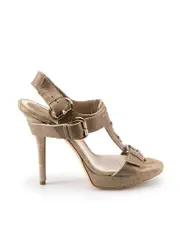 Taupe Leather Buckle Platform Sandals