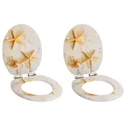 WC Toilet Seats 2 pcs with Soft Close Lids MDF Starfish Design vidaXL
