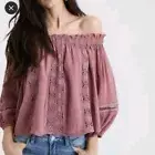 American Eagle Women's Blouse off the shoulder boho crop top XS Mauve Color