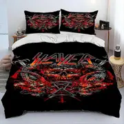 v1575 Bed Sheets Slayer Heavy Metal Band Music Comforter Bedding Set,Duvet Cover Bed Set Quilt Cover Pillowcase,King Queen Size Bedding Set Gift 3-Pie