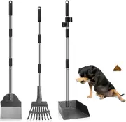 Dog Pooper Scooper, Adjustable Handle Poop Scooper with Tray,Rake and Spade Set