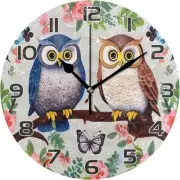 Kigai Owls on Floral Branch Wall Clock Round Vintage Silent Non 10 inch, A464