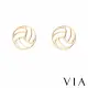 【VIA】白鋼耳釘 白鋼耳環 縷空耳環/運動系列 幾何縷空線條排球造型白鋼耳釘(金色)
