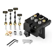 Ganwei 3 in 1 Woodworking Punch Locator Drill Bits Bushing Round Wood Tenon Positioning Fixture Kit