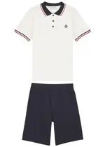 Moncler Kids Cotton Polo Shirt and Shorts set (8-10 Years) - White - 8A (8 Years) 8A (8 years)