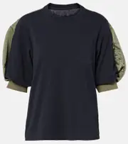 [Sacai] Sacai Twill-trimmed cotton jersey T-shirt AU 12 blue