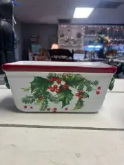 Vintage Christmas Holly & Berry Ceramic Bread Loaf Pan