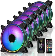 EZDIY-FAB Moonlight RGB Case Fan 120mm with Fan Hub X and Remote,Motherboard Aura SYNC, Speed Control,ARGB Computer Fan for PC Case- 6 Pack