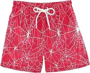 [RPLIFE] Kids Swim Shorts, Toddler Boy Swim Trunks 2T, White Spiderwebs Red