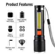 Outdoor Emergency Light Rechargeable Flashlight LED Torch COB Light Waterproof